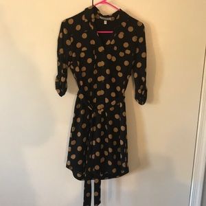 Portofino Dress - Black with tan polka dots